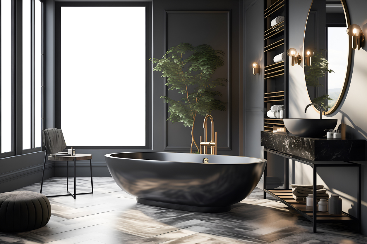 modern black bathroom with luxury tile decor