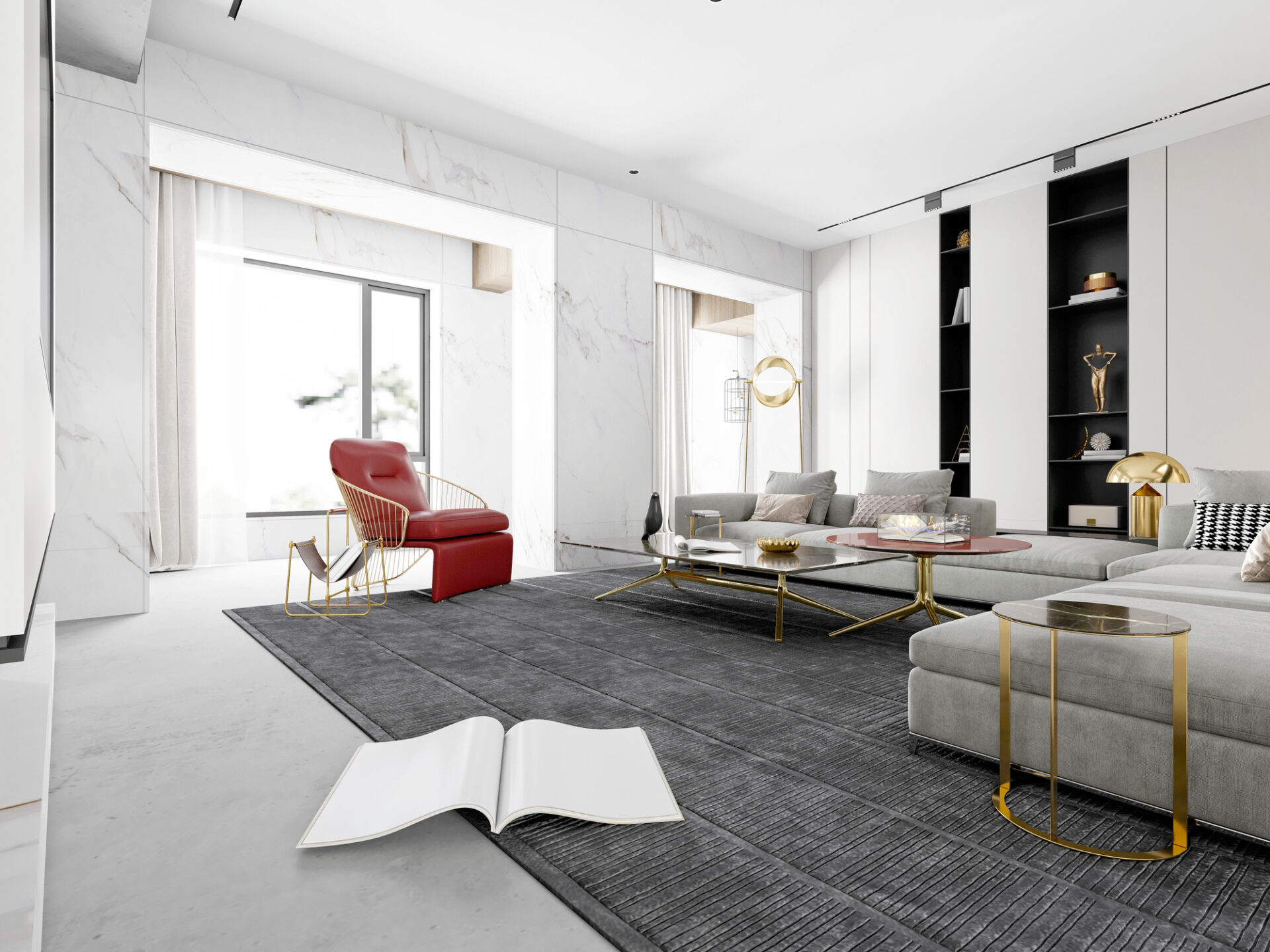 3d render of modern minimalist living room